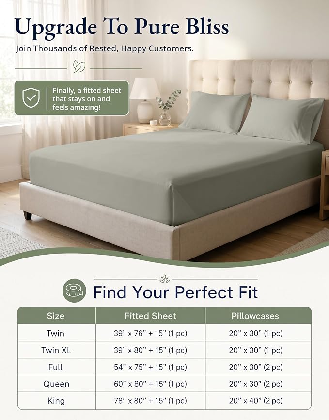 LANE LINEN Queen Fitted Sheet & Pillowcases (No Flat Sheet) - 100% Organic Cotton Soft & Breathable Percale Weave Fitted Sheet Set - GOTS Certified - 15 ''Deep Pocket for Snug Fit - Silver