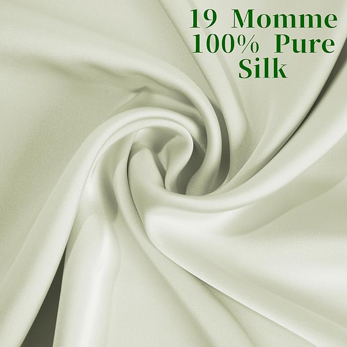 100% Mulberry Silk Pillowcase for Hair and Skin,with Hidden Zipper,Both Sides 19 Momme 600 Thread Count Natural Silk Pillow Cover,Soft Breathable Smooth (Sage, King 20''x36'')