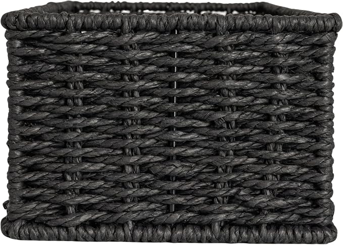 Household Essentials Handwoven Paper Rope Rectangular Storage Basket, Black