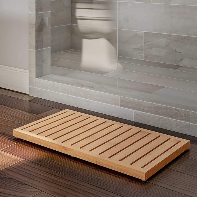 Bamboo Bath Mat Set – 2-Pack Non-Slip Wooden Bath Mats with Slatted Design for Indoor/Outdoor Bathtub, Shower, Sauna, Pool, or Hot Tub by Lavish Home