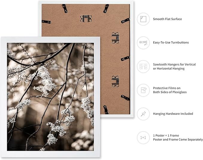 Monem Art Cherry Blossom Branch Photography Print - Moody Botanical Nature Art Poster - Wall Decor for Living Room, Bedroom or Office - 8x10 White Framed Wall Art by Mareike Bohmer