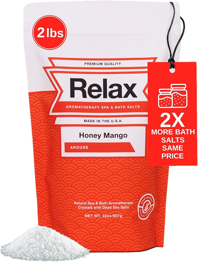 Relax Spa & Bath Aromatherapy Bath Salts for Hot Tub, Bath, or Spa, 2LB Bag Infused with Magnesium, Bath Salt for Soaking, Honey Mango Scent