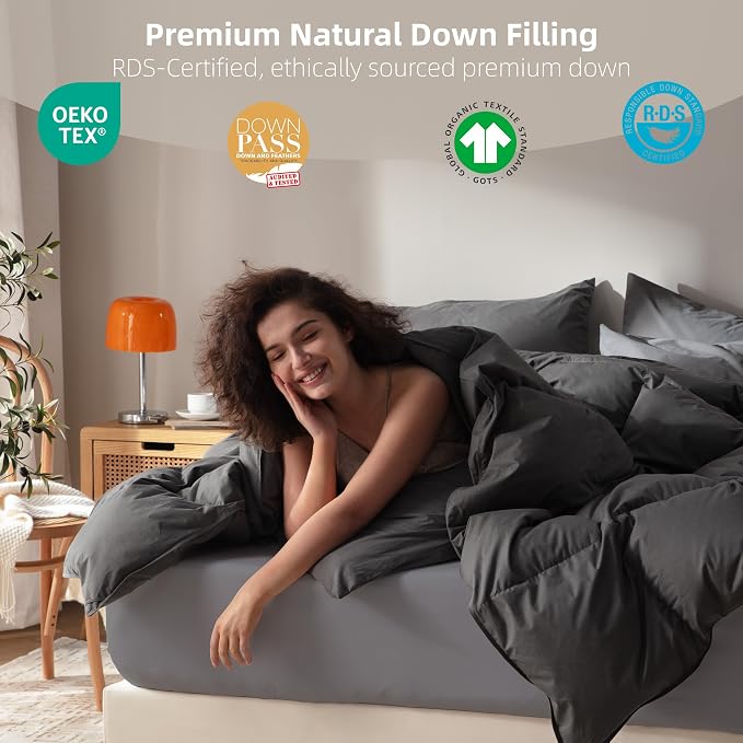Goose Feather Down Comforter Twin Size,100% Organic Cotton Duvet Insert,All-Season Luxury Duvet Insert with Baffle Box Design, 750+Fill Power Hotel Collection Bedding Comforter