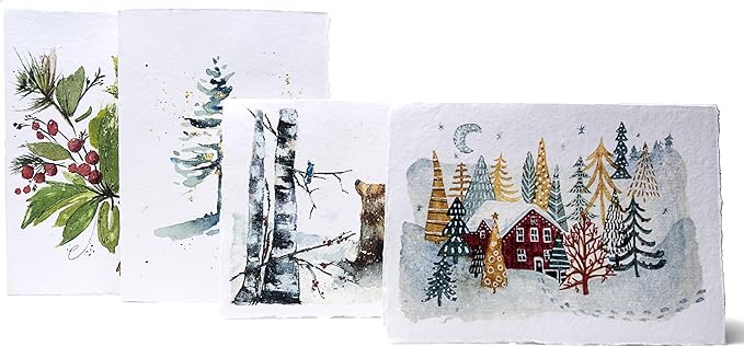 WANDERINGS Handmade Deckle Edge Blank Greeting Cards & Envelopes – Sympathy, Memorial & Thank You Cards – 300 GSM Cotton Paper – 20 Cards (4 Designs) – 5x7 Artisan Cards