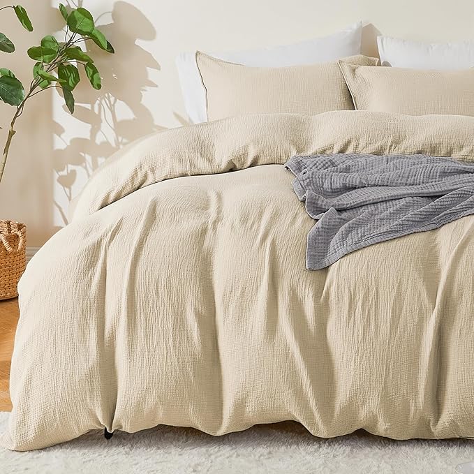 EMME Muslin Cotton Duvet Cover Set Twin Size Linen Like Soft Breathable Lightweight Summer Comforter Cover Set with Zipper Closure (Twin, 68"x90")