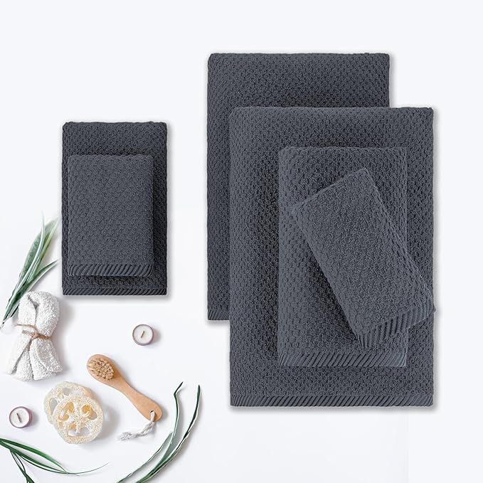 CASA COPENHAGEN Popcorn 6Pcs 100% Egyptian Cotton Large Designer Towels Gift Set- Pinstripe Grey, 600GSM, 2Bath 2Hand 2Washcloths, Bath Towels for Bathroom Set for Women & Men