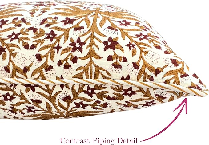 ATOSII Block Print Boho Throw Pillow Covers, 20 X 20, Set of 2, Decorative Couch Pillows for Living Room, 100% Cotton Canvas Acccent Pillows, Christmas Thanksgiving Fall Preppy Throws - Nargis Cider