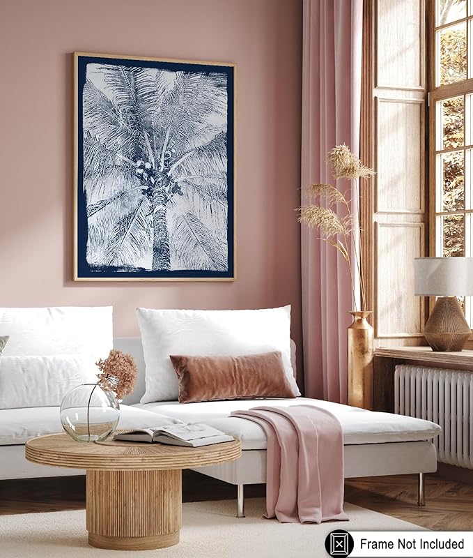 Monem Art Coastal Palm Tree Cyanotype Print - Blue and White Tropical Botanical Art Poster - Wall Decor for Beach House, Bedroom or Living Room - 30x40 Unframed Wall Art by Renee Stramel
