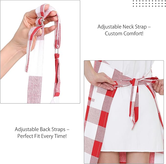 Encasa XO Cotton Kitchen Aprons for Women & Men with Pocket & Towel Loop, Adjustable Neck & Back Strap for Cooking, Baking