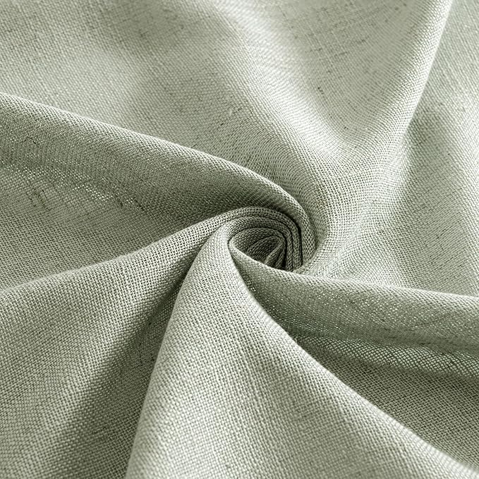 MIULEE Sage Short Linen Curtains 45 Inch Length 2 Panels for Kitchen Bedroom Bathroom,Green Soft Thick Linen Textured Window Drapes Semi Sheer Light Filtering Back Tab Rod Pocket Burlap Look Decor