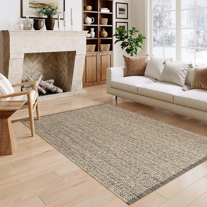 LEEVAN Washable Area Rug 4x6, Hand-Woven Cotton and Polyester Living Room Rug, Natural Braided Bedroom Rug, Farmhouse Indoor/Outdoor Floor Carpet for Patio, Nursery, Office