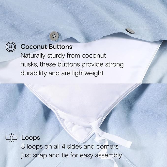 SIJO Premium Stone Washed Organic French Linen Duvet Cover, GOTS Certified Organic, Small Batch Sourced from Normandy, Best Cooling Linen Sheet Award by Sleep Foundation (Sky, Full/Queen)