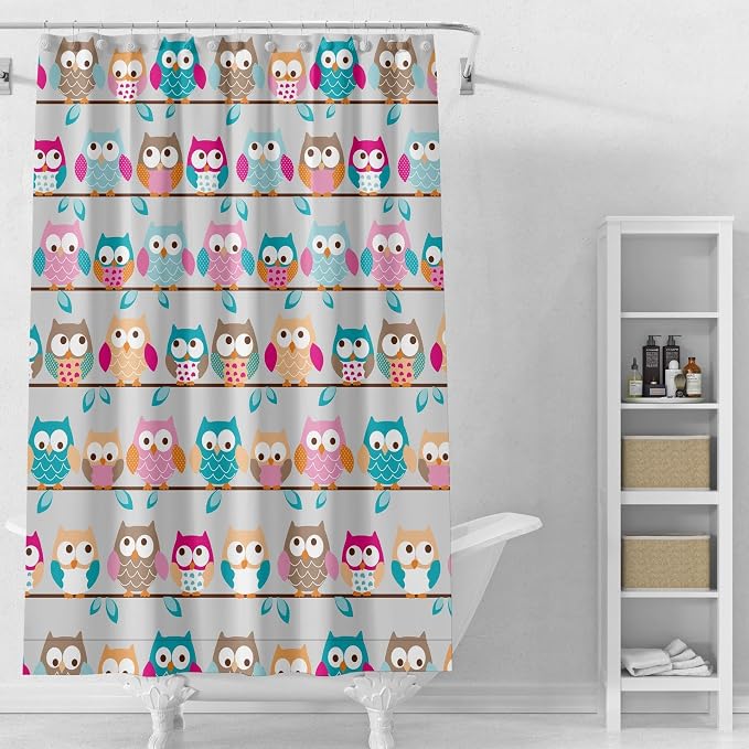 Plastic Shower Liner - Premium EVA 5G Shower Curtain Liner with Rustproof Grommets and 3 Weighted Magnets, Waterproof Shower Curtains for Bathroom (5G-Owl, 72" x 72")