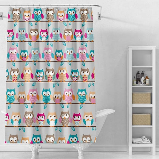 Plastic Shower Liner - Premium EVA 5G Shower Curtain Liner with Rustproof Grommets and 3 Weighted Magnets, Waterproof Shower Curtains for Bathroom (5G-Owl, 72" x 72")