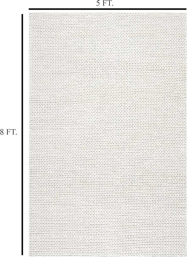FRELISH DECOR Wool Cotton Area Rug for Living Room and Bedroom, 5'x8' Handwoven Braided Chunky Knit Cable Rugs, Farmhouse Contemporary Area Rug: Wool Ivory Premium