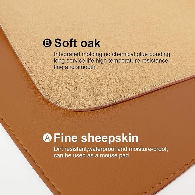 DAWNTREES Dual Sided Desk Mat,Leather Desk Pad,Brown 40"x16",Cork Desk Mat Protector,with PU Leather Valet Tray Organizer,Large Mouse Pad,Desk Writing Pad for Office and Home