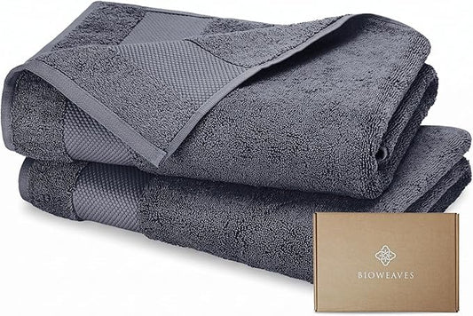 BIOWEAVES 100% Organic Cotton 700 GSM Plush Bath Towels 30" x 58" GOTS Certified - Charcoal, Pack of 2