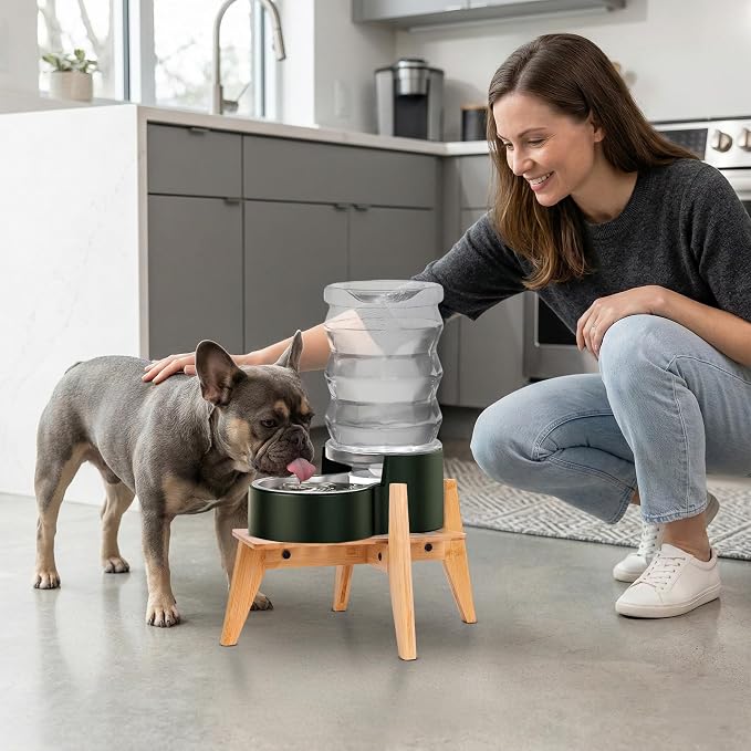 Stand for Dog Water Food Dispensers, Suitable for Medium Breeds - Bamboo Holder for Elevated Raised Automatic Gravity Dog Feeders - Medium Size