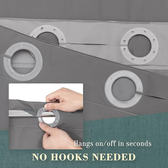 No Hook PEVA Shower Curtain or Liner - 8G Heavy Duty Grey Bathroom Shower Curtain No Hooks Required, Waterproof Plastic & PVC Free, Standard Size 71 x 74, Dark Gray