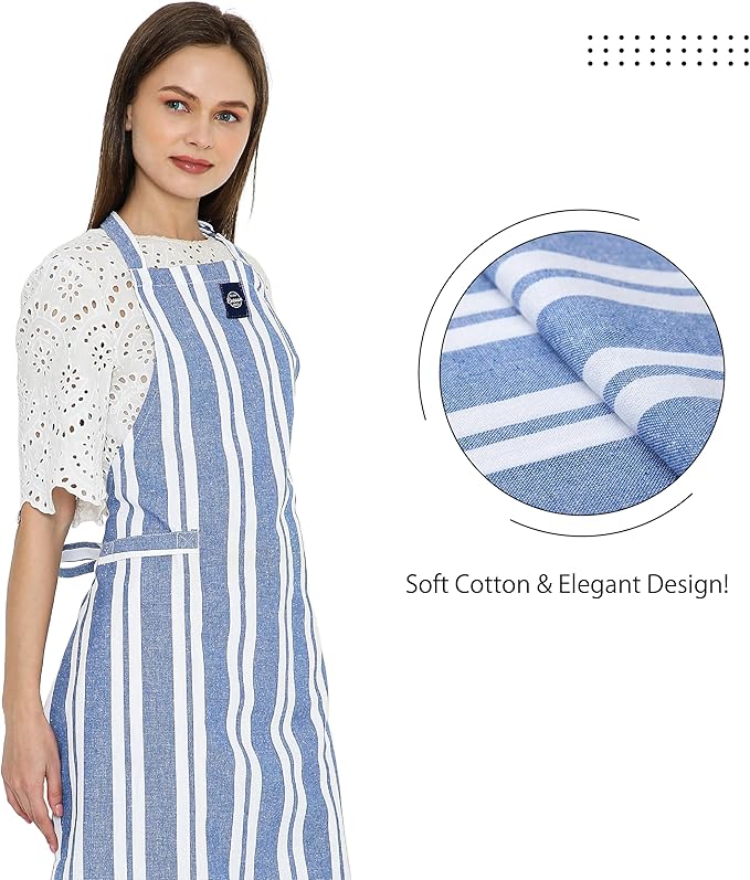 Encasa XO Cotton Kitchen Aprons for Women & Men with Pocket & Towel Loop, Adjustable Neck & Back Strap for Cooking, Baking