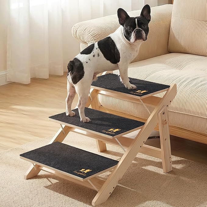 Luciphia Wooden 2-in-1 Dog Stairs, 3-Step Foldable Anti-Slip Pet Steps