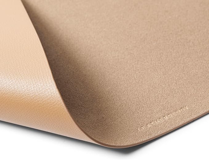 Leatherology Premium Tan Modern Mouse Pad – Full Grain Leather Desk Pad with Microsuede Base & Slim Travel Design
