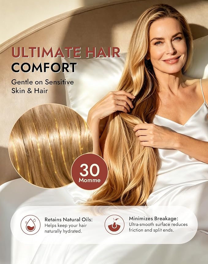 SilkSilky Luxury 30 Momme 100% Pure Organic Mulberry Silk Pillowcase for Hair & Skin, Grade 6A+ Silk Pillow Cases with Hidden Zipper, Cooling Silk for Deep Sleep (King 20''x36'', White)