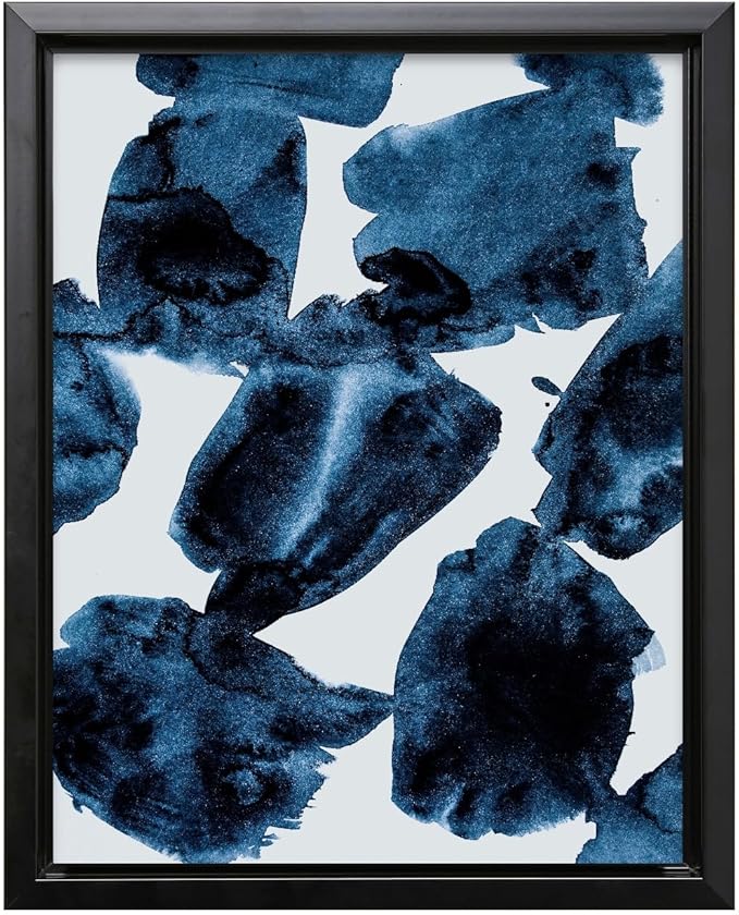 Monem Art Blue Abstract Watercolor Texture Print - Minimalist Modern Art Poster - Wall Decor for Living Room, Bedroom or Office - 24x32 Black Framed CANVAS Wall Art by Mareike Bohmer