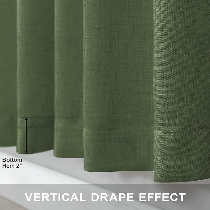 Pitalk Olive Green Curtains 102 Inch Length for Living Room 2 Panels Back Tab Pocket Linen Sheer Semi Light Weight Breathable Airy Flowy Loden Green Boho Curtain for Bedroom Bay Window 8.5 FT Long