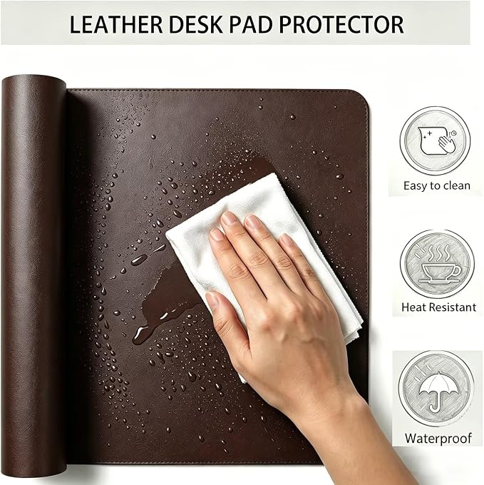 Desk Pad, 25.5" x 25.5" PU Leather Desk Mat, Extended Mouse Pad, Waterproof Desktop Blotter Protector, Non-Slip Ultra Thin Small Laptop Keyboard Writing Mat for Office Home, Brown