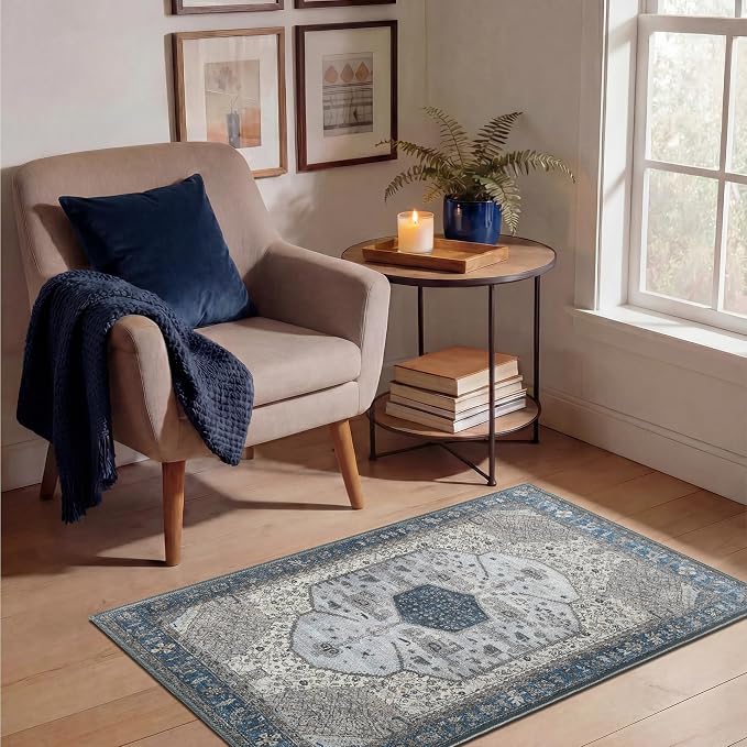 Keen Home Design 2x3 Rug - Machine Washable Entry Rug with Non-Slip Backing, Ideal for Enteryway, Kitchen, Bathroom, Laundry Room - Vintage, Easy Clean, Durable, Low Pile Rug - (2' x 3')