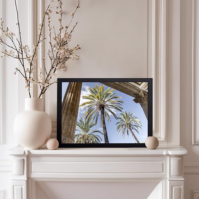 Monem Art Palermo Palm Trees Sicily Print - Tropical European Architecture Poster - Wall Decor for Living Room, Bedroom or Office - 8x10 Black Framed Wall Art by Mareike Bohmer