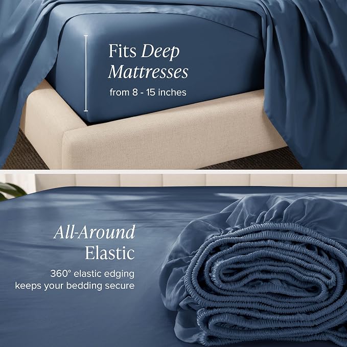 Bare Home 100% Organic Cotton Full Sheet Set - 400 Thread Count - Smooth Sateen Weave - Breathable & Cooling - Hotel Luxury Set - Deep Pocket Bed Sheets (Full, Bering Sea)