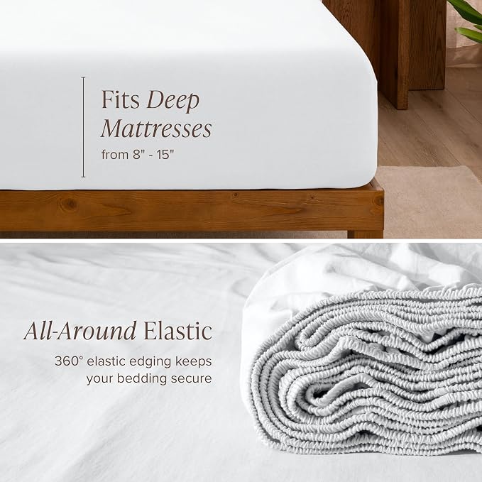 Bare Home 100% Organic Cotton Jersey Sheet Set, Ultra Soft, 100% Cotton - Sheet Set & Pillowcases - Deep Pocket Bed Sheets (Split King, White)