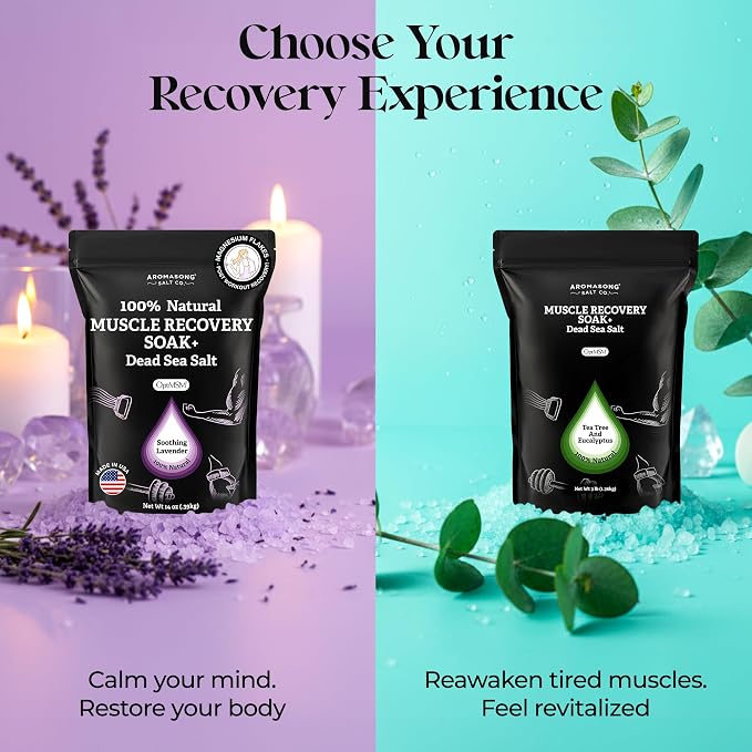 Aromasong Muscle Recovery Bath Soak with Dead Sea Salt, OptiMSM, Magnesium Flakes & Essential Oils for Post Workout Soreness - Made in USA - 14 oz. Bag Bath Salt for Pain Relief.