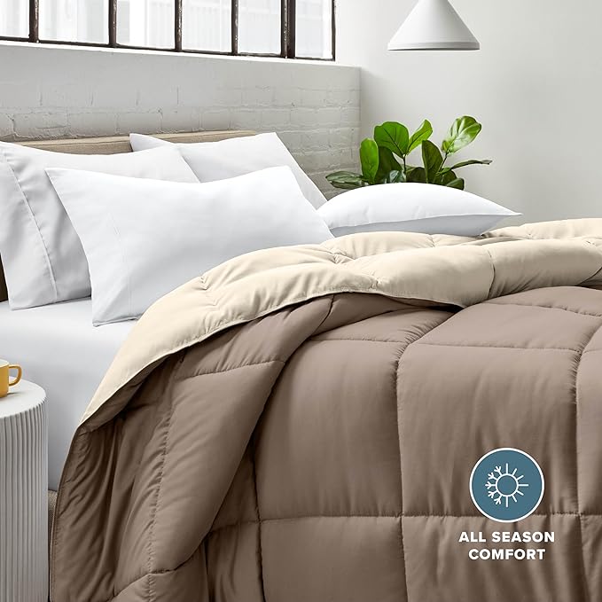 Bare Home Queen Comforter - Reversible Colors - Goose Down Alternative - Ultra-Soft - Premium 1800 Series - All Season Warmth - Bedding Comforter (Queen, Taupe/Sand)