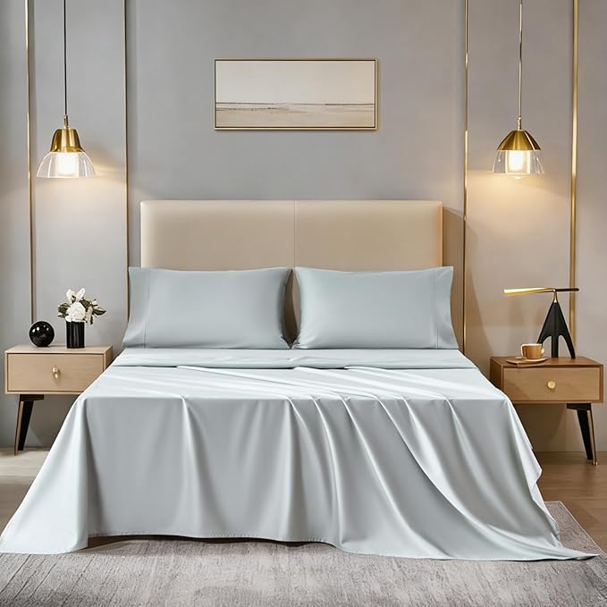 Sophia & William 1000 Thread Count Egyptian Cotton Sheets California King, 100 Percent Cotton Sheets Sateen Weave, 16" Deep Pockets, All-Season 4 Piece Silky Sheet - Smoky Grey