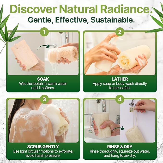 100% Natural Loofah Sponge for Body - $ Loofa Pack 6 Inch Exfoliating Sponge with Drawstring - Large Organic Shower Loofah for Men and Women