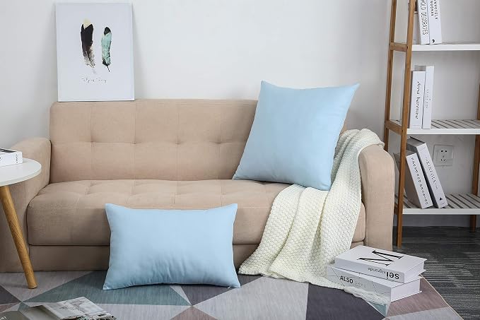 TangDepot 100% Cotton Solid Throw Pillow Cover 16x16 Light Blue | 100% cotton, same-color zip, machine wash & air dry. For living room, bedroom, office, car. 42 colors, 200 sizes. Cover only.
