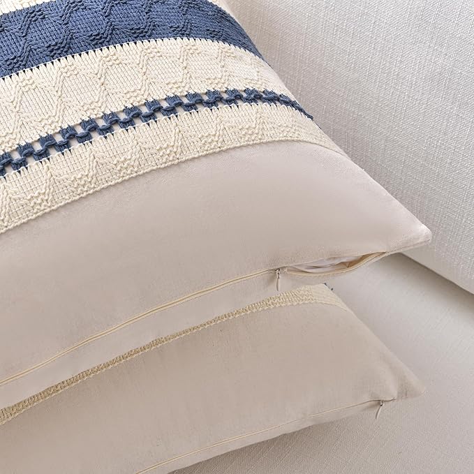 Fancy Homi Set of 2 Dusty Blue Vintage Big Decorative Throw Pillow Covers 24x24 Inch for Couch Bed Sofa Chair Bedroom, Rustic Retro Square Cushion Case, Modern Farmhouse Boho Living Room Decor Indoors