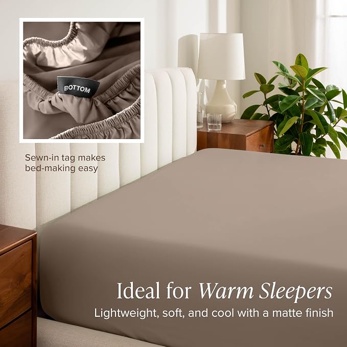 Bare Home 100% Organic Cotton Queen Sheet Set - Crisp Percale Weave - Lightweight & Breathable - Bedding Sheets & Pillowcases (Queen, Taupe)