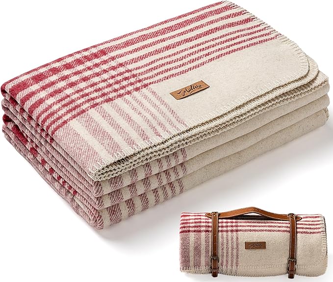 Molithe 100% Wool Blanket, 62" x 86", Warm, Thick, Washable, Military | Great for Camping, Outdoors, Sporting Events, Survival Kits CrimsonRed
