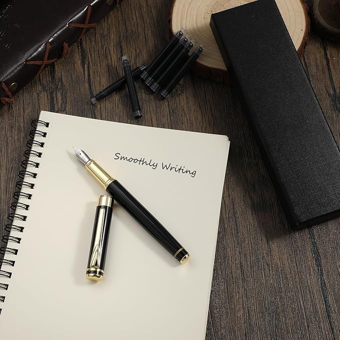 cobee Luxury Metal Fountain Pen, Fine Nib Fountain Pen Business Smooth Writing Pen with Ink Converter 5 Ink Cartridges Gift Box Calligraphy Pens for Writing Journaling Signature