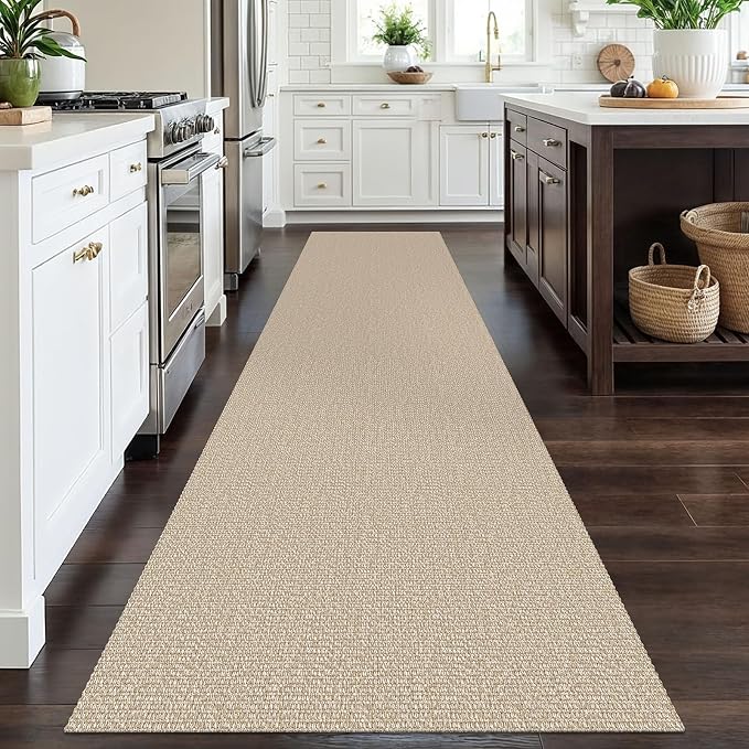 EARTHALL Long Runner Rug 3x12 Ft Non Slip Runners for Hallways Cotton Non Slip Entryway Runner Braided Kitchen Runner Indoor Outdoor Carpet Runners for Entryway, Hall, Foyers, Send/Beige