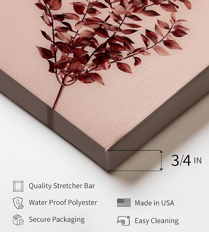 Monem Art Dried Red Botanical Branch Print - Minimalist Boho Nature Poster - Wall Decor for Living Room, Bedroom or Office - 16x20 STRETCHED CANVAS Wall Art by Mareike Bohmer