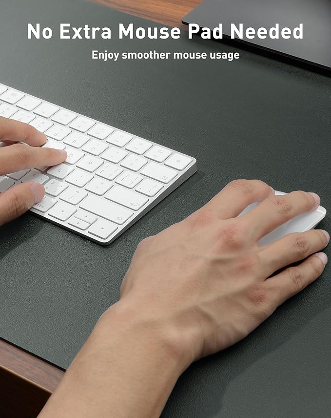 Aothia Faux Leather Desk Mat - Large Mouse Pad, Non-Slip PU Leather Blotter, Waterproof Writing Surface for Office and Home (Jungle Green, 42" x 17")