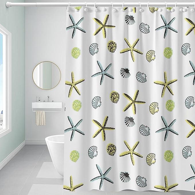 Plastic Shower Curtain Liner, Premium EVA 5G Starfish Shower Curtain, Shower Curtains for Bathroom with 3 Magnetic Weights and Rustproof Grommets (Starfish, 72x72 in)