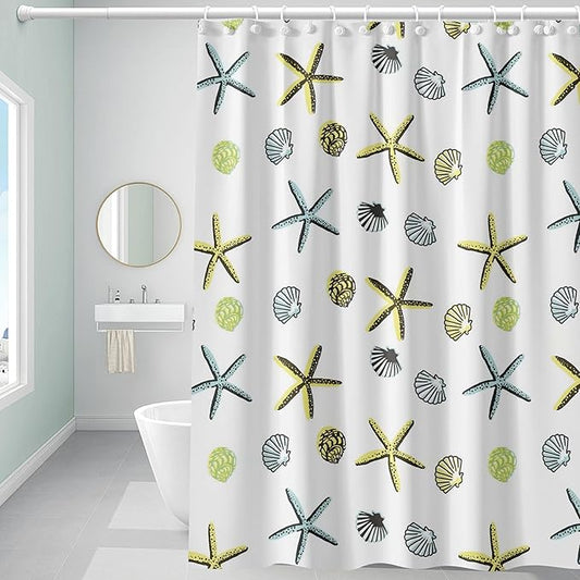 Plastic Shower Curtain Liner, Premium EVA 5G Starfish Shower Curtain, Shower Curtains for Bathroom with 3 Magnetic Weights and Rustproof Grommets (Starfish, 72x72 in)