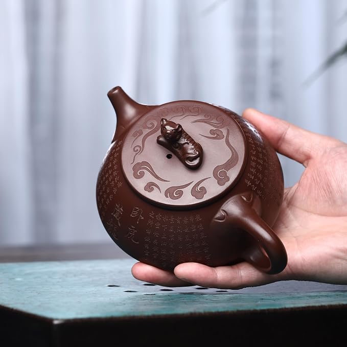 Zisha Teapot, Chinese Yixing Clay Handmade Tea Pot 10.8 Oz, Infuse Brew Kung Fu Loose Leaf Tea Maker -DragonTiger,Zini Purple Clay