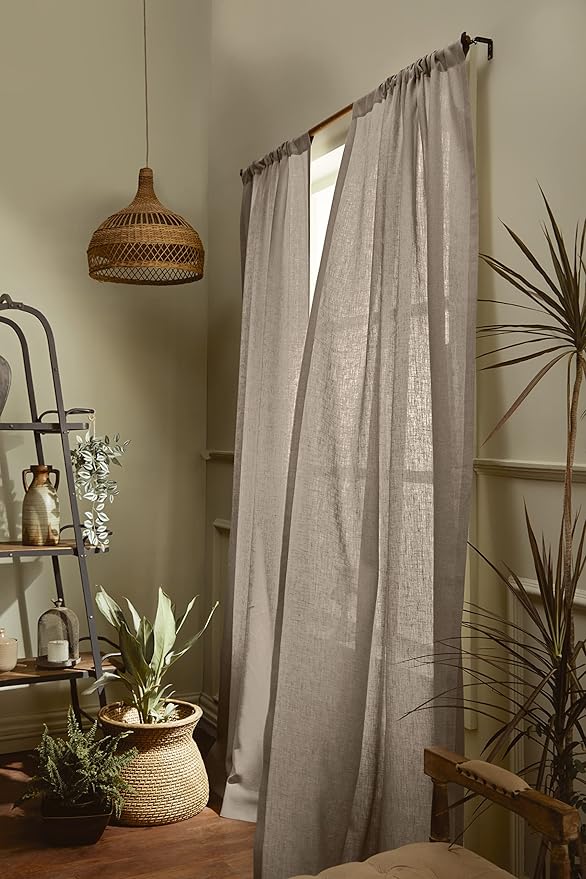 Solino Home Natural Linen Curtain 52 x 132 Inch, Light Filtering Rod Pocket Curtain 132 Inches Long, 100% Pure Linen European Flax Window Treatment Panel for Living Room, Bedroom - 1 Panel
